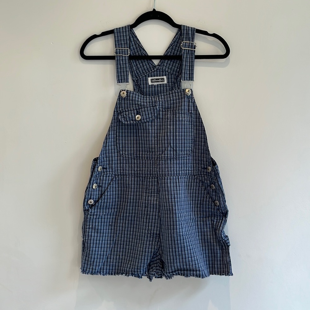Women’s Xhilaration plaid blue jean overall romper with adjustable straps